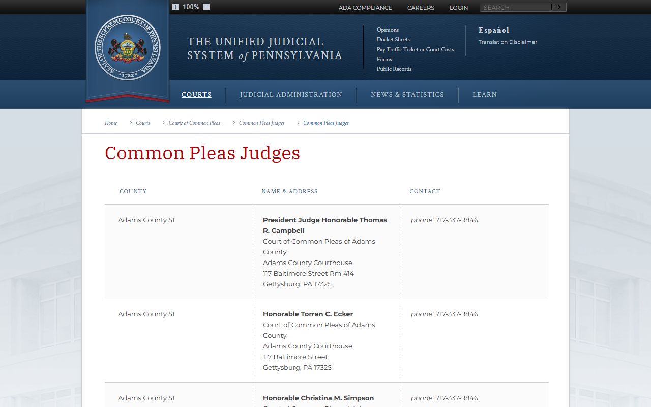 Venango County court dockets Common Pleas judges list