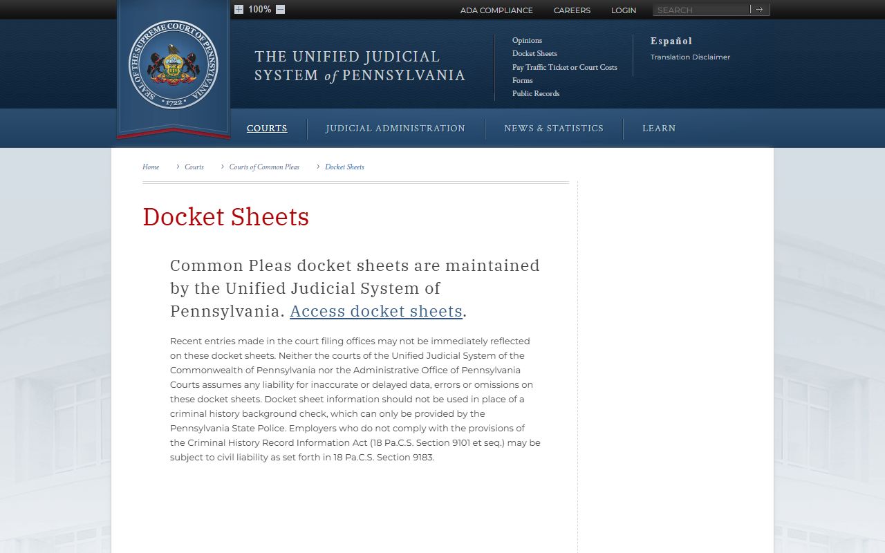 Venango County court records Common Pleas docket sheets