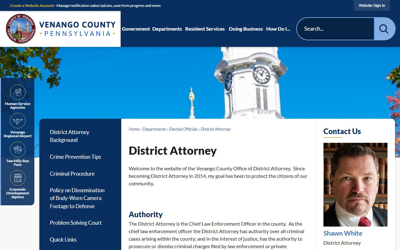 Venango County criminal court records District Attorney page
