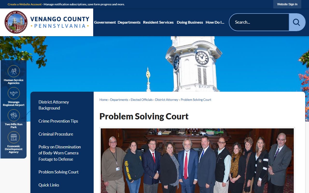 Venango County criminal court records Problem Solving Court page