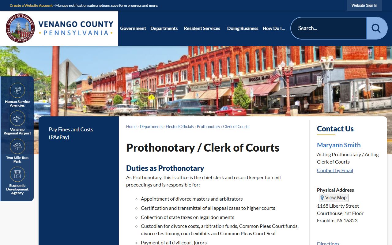 Venango County court records Prothonotary and Clerk of Courts
