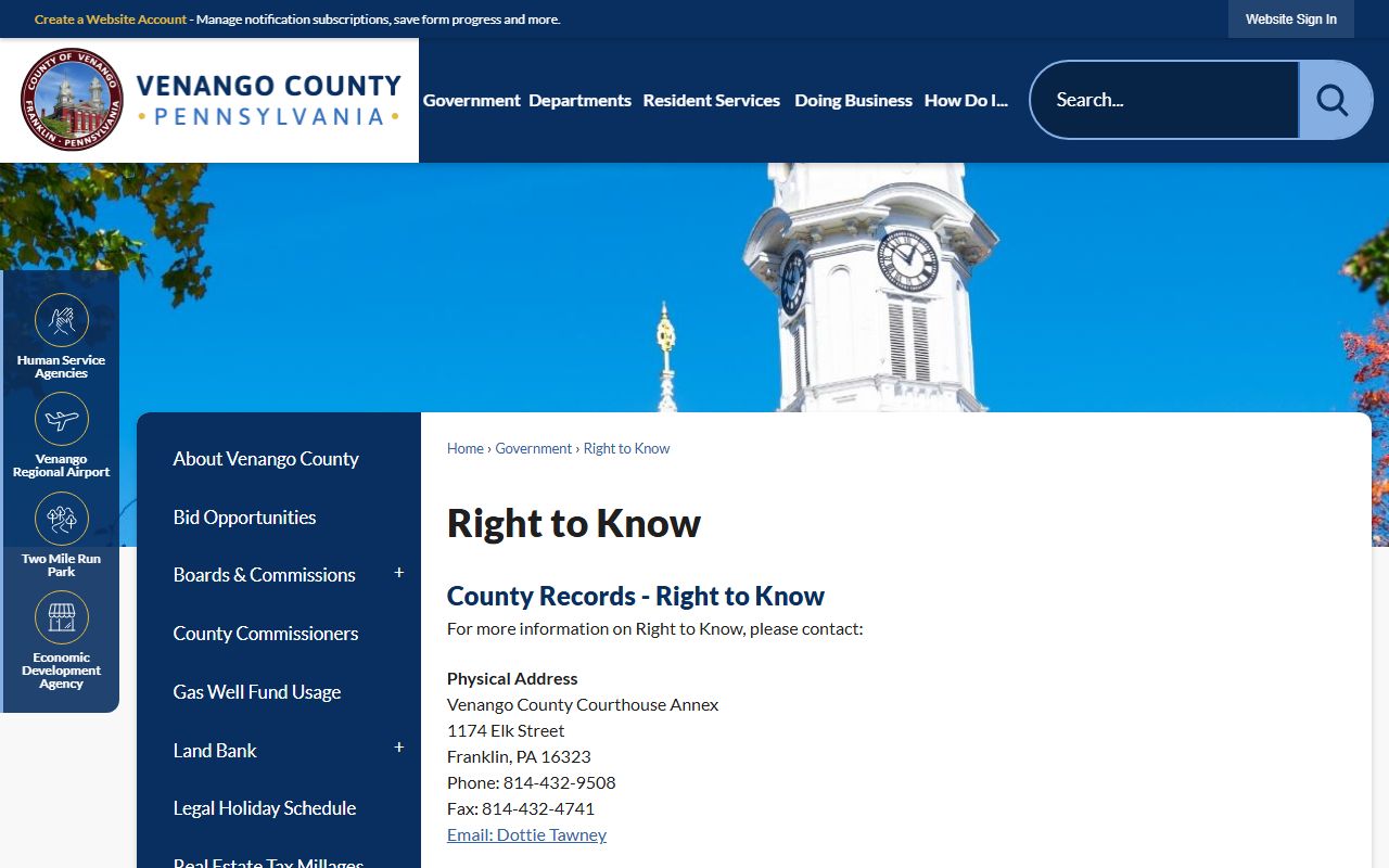 Venango County court records Right to Know access