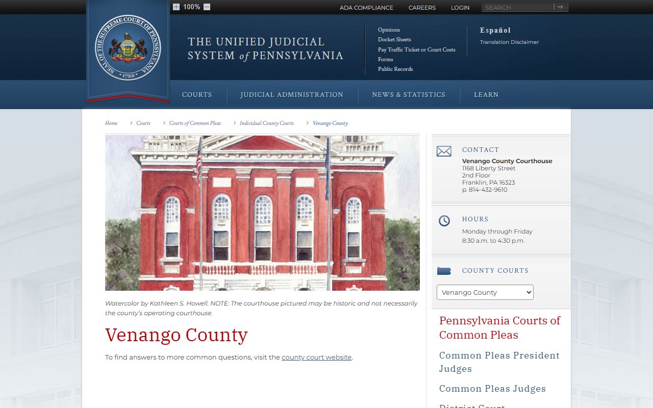 Venango County court records UJS county profile