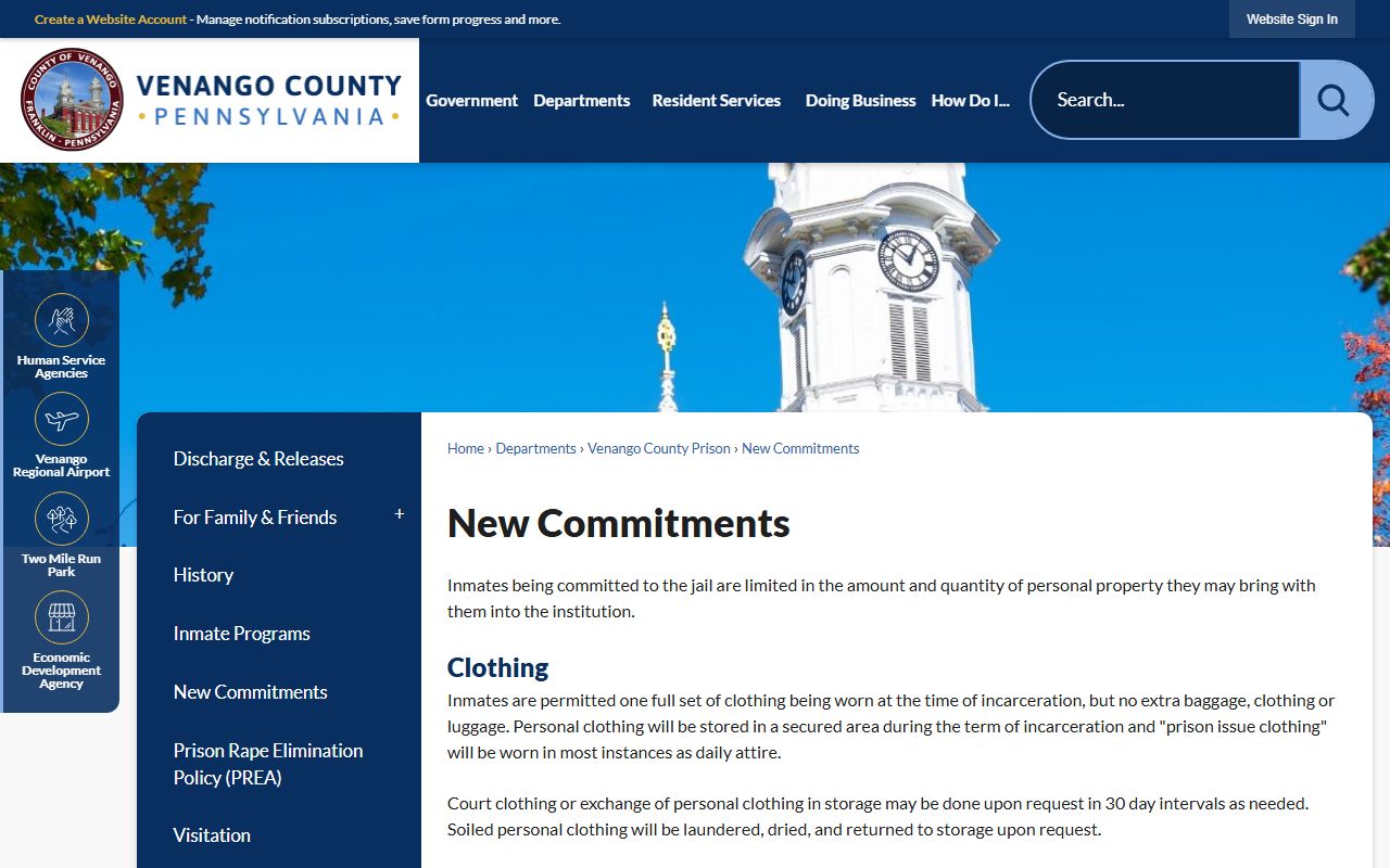 Venango County Prison new commitments information
