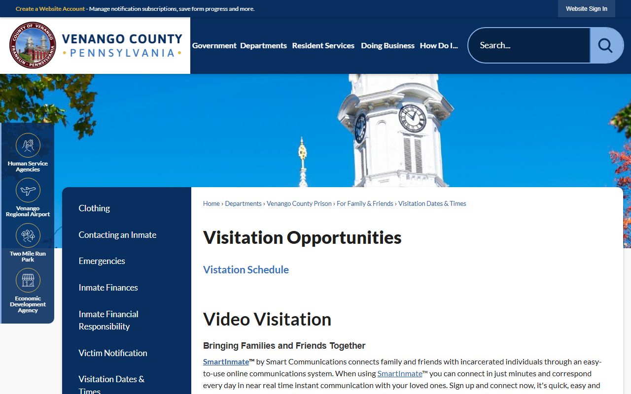 Venango County video visitation information