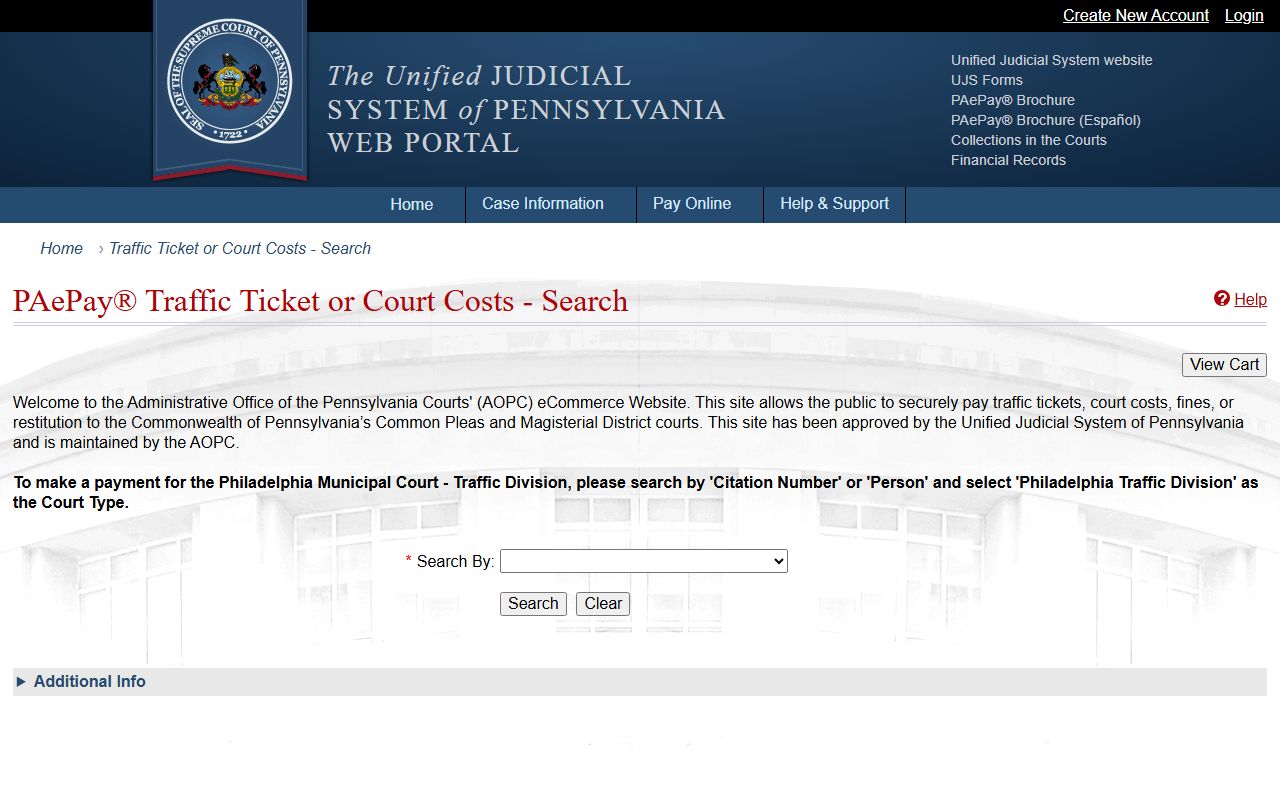 PAePay traffic ticket and court costs portal