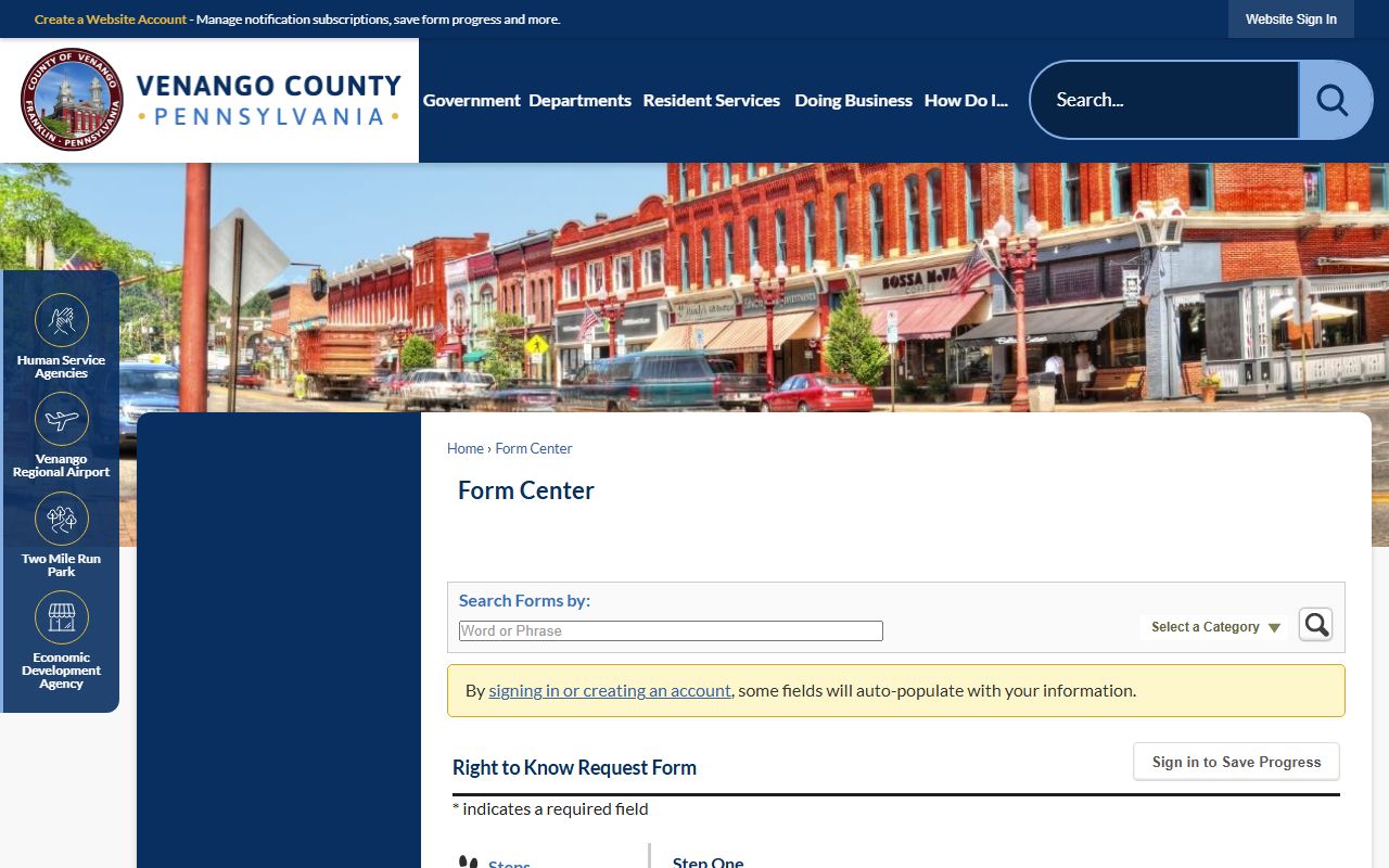 Venango County warrant records Right-to-Know request form