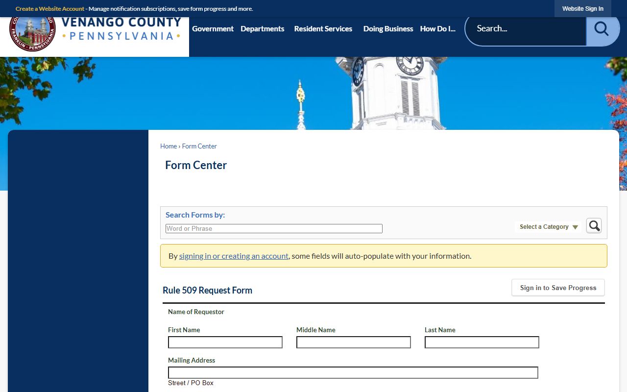 Venango County warrant records Rule 509 court financial records form