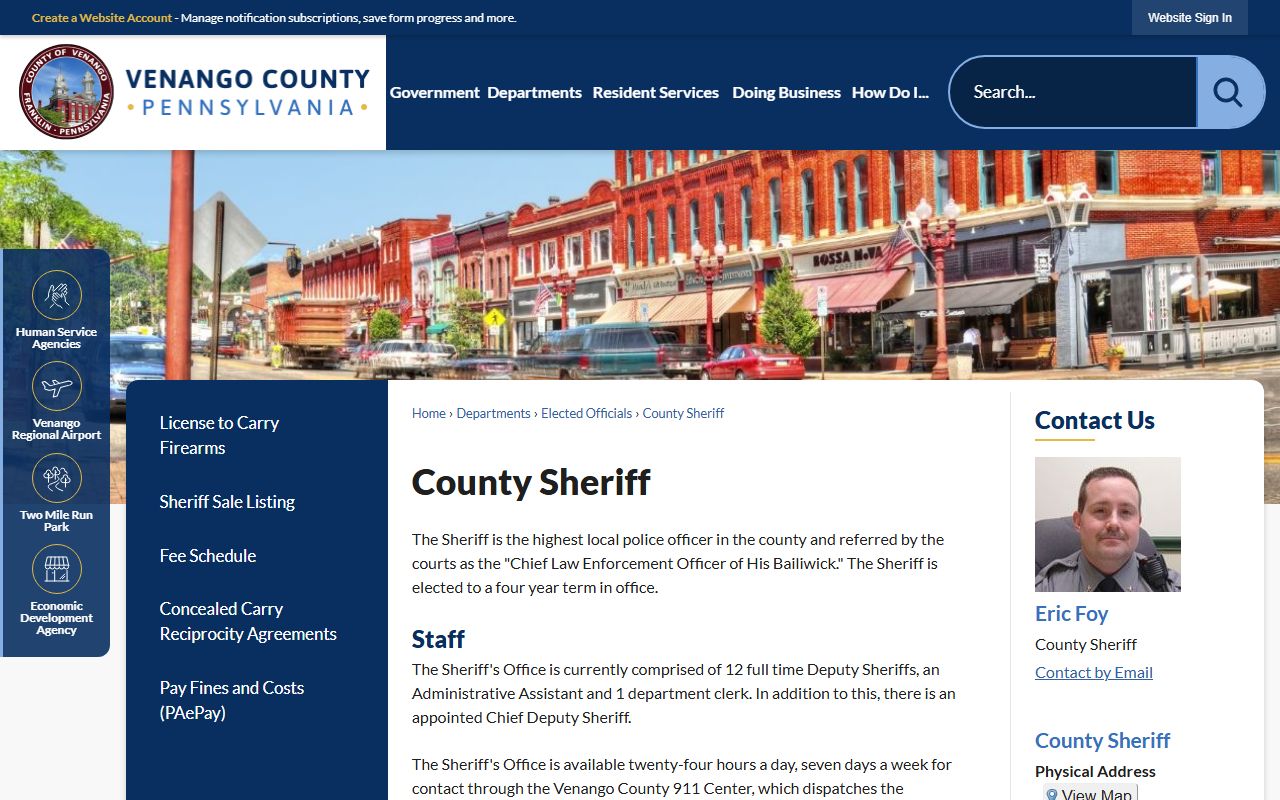 Venango County warrant records Sheriff warrant duties